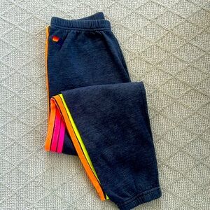 STRIPE SWEATPANTS - HEATHER NAVY // NEON RAINBOW